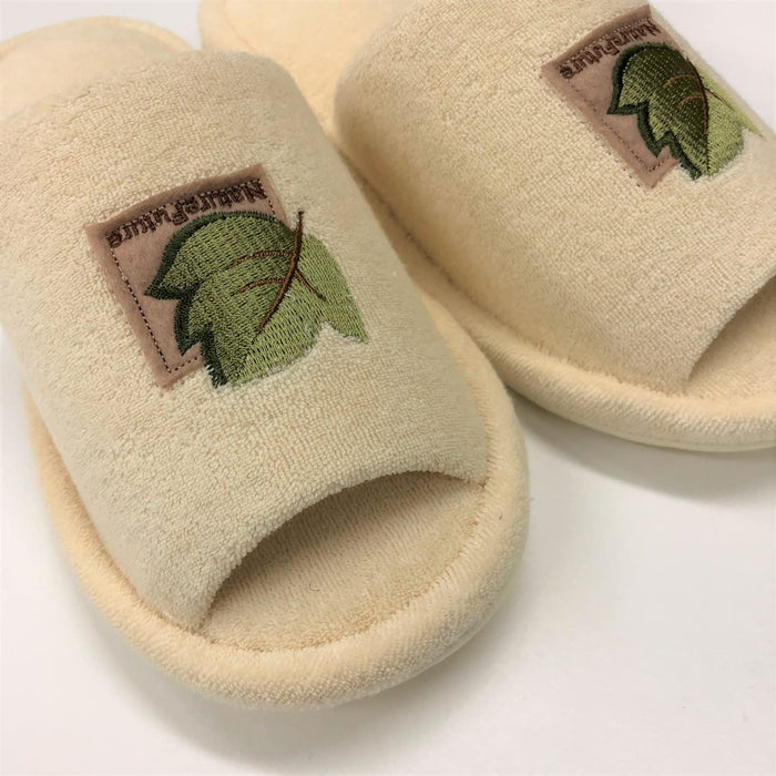 Senko Japan Tiny Leaf Slippers Free Size Beige Embroidered Toilet Shoes 78888
