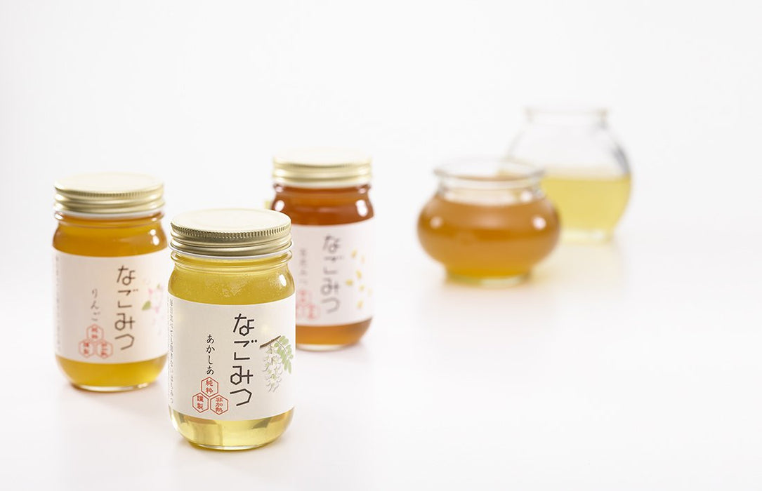 Nagomitsu Shinshu Nagano Japan Domestic Pure Honey 3-Bottle Set (Apple 100G Akashia 100G 100G Hundred Flower Honey)