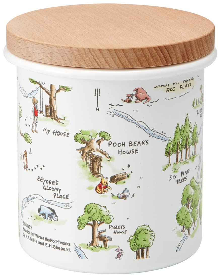 Skater 750Ml Disney Winnie The Pooh Enamel Canister Wood Lid Japan Enc8-A