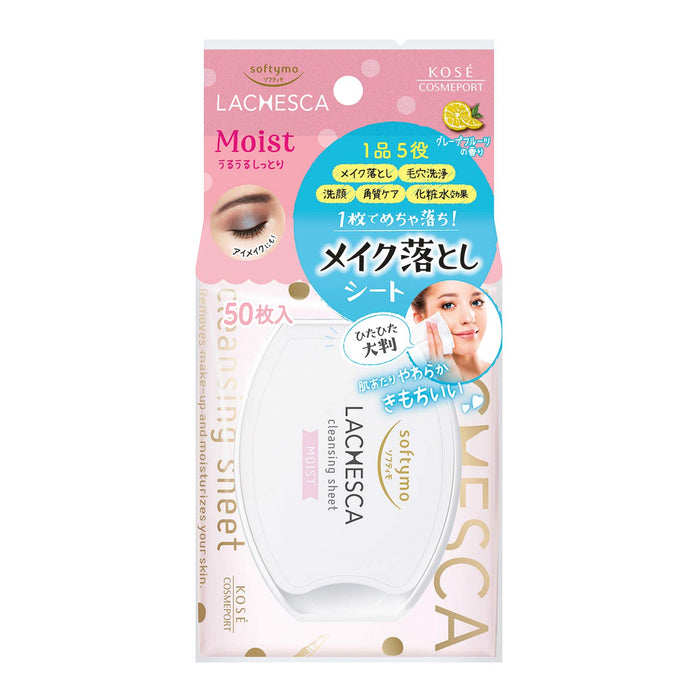 Kose Softimo Lachesca Moist Cleansing Sheet 50 Sheets - Removes Makeup And Moisturizes Your Skin