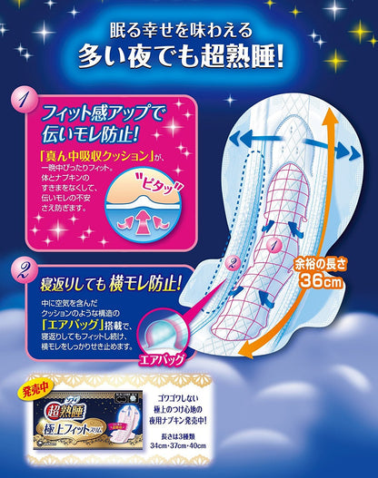 Sofy Super Sound Sleep Guard 360 Japan | 36Cm Wings | 12 Pieces | Unicharm Sofy