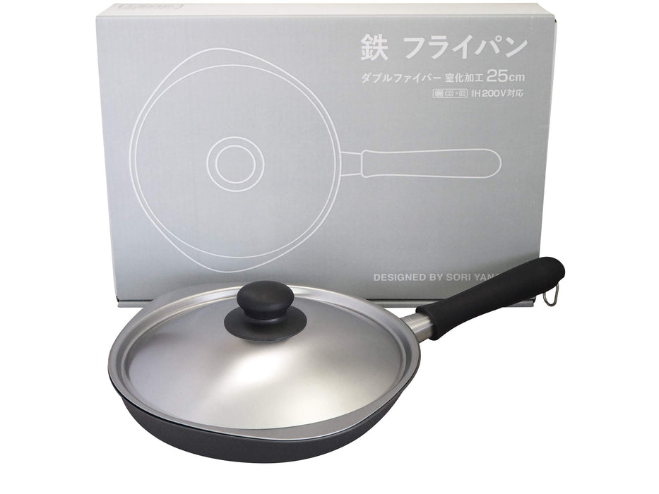 Sori Yanagi Japan Iron Frying Pan 22Cm W/ Lid Compatible Ih Double Fiber Line Nitriding