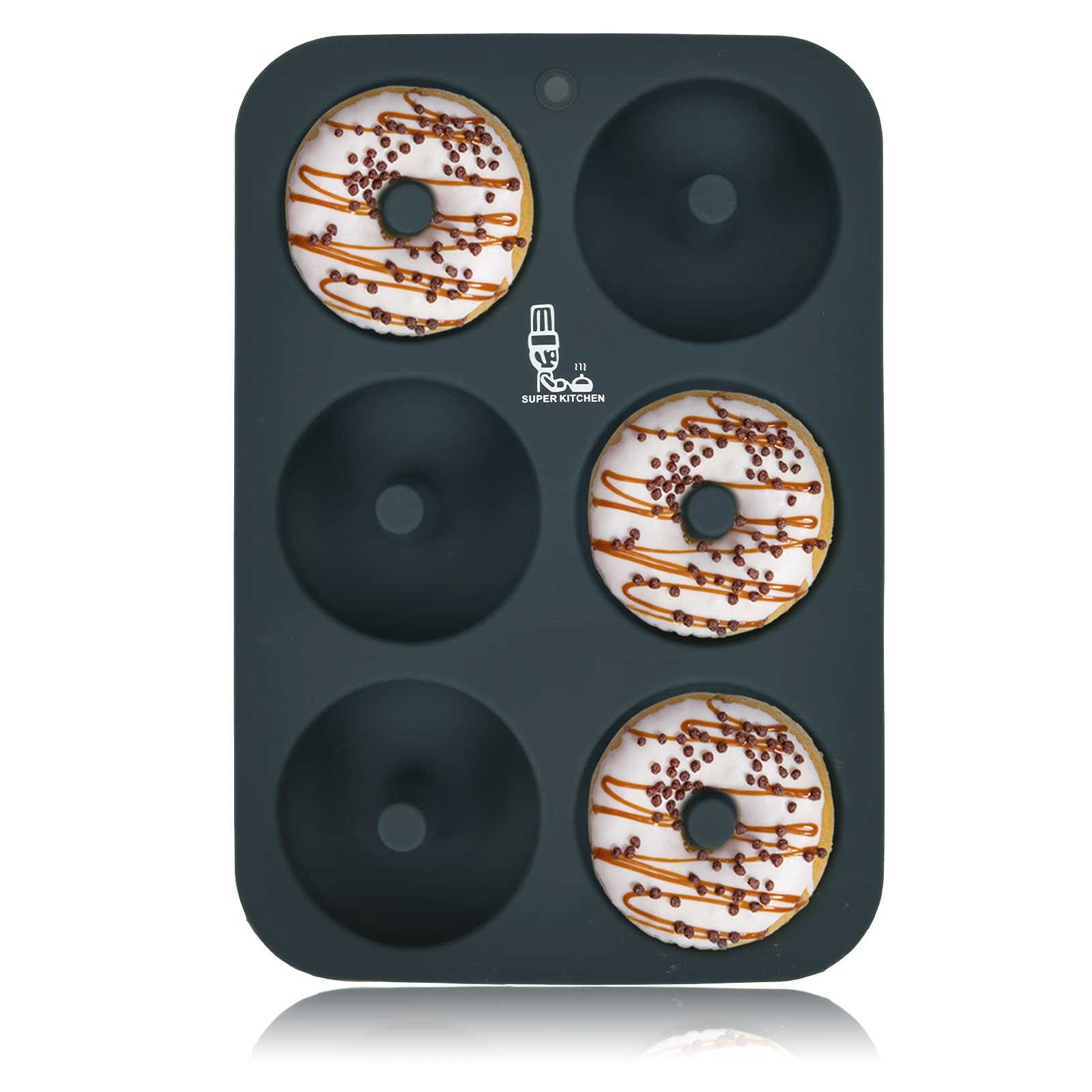 Super Kitchen Donut Mold Silicone Cake Molds 6 Pcs Heat Resistant Non-Stick Easy To Clean - Japan (1 Piece Dark Gray)”