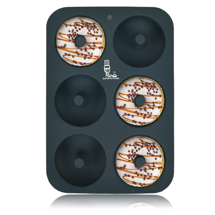 Super Kitchen Donut Mold Silicone Cake Molds 6 Pcs Heat Resistant Non-Stick Easy To Clean - Japan (1 Piece Dark Gray)”