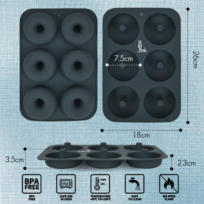 Super Kitchen Donut Mold Silicone Cake Molds 6 Pcs Heat Resistant Non-Stick Easy To Clean - Japan (1 Piece Dark Gray)”