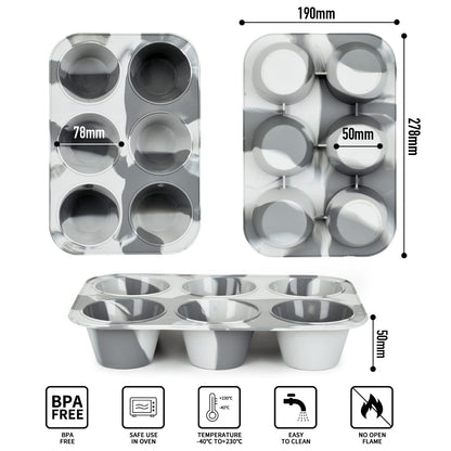 Super Kitchen 6-Cavity Silicone Muffin Mold Plate Non-Stick Cupcake Pan Donut Mixed Gray Japan