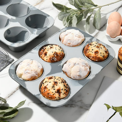 Super Kitchen 6-Cavity Silicone Muffin Mold Plate Non-Stick Cupcake Pan Donut Mixed Gray Japan