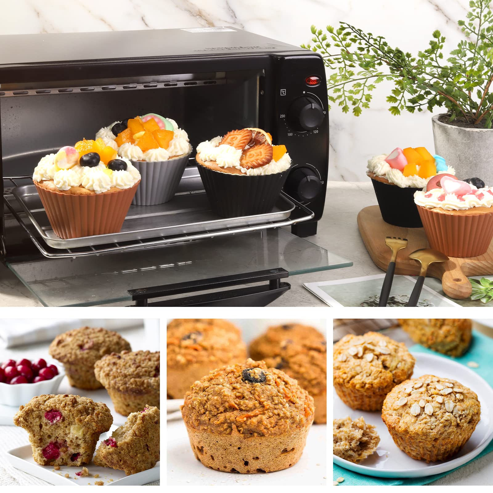 Super Kitchen 9.2Cm Large Silicone Muffin Mold Canelé Mold 12 Non-Stick Cupcake Cups Japan Heat Resistant Reusable Muffin Cup Baking Utensils