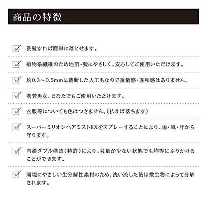 Ruan Super Million Hair 20G No.1 Black For Thinning Hair Loss Alopecia Areata Gray Hair Japan