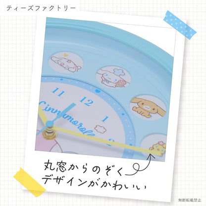 T'S Factory Japan Wall Clock Blue Cinnamoroll Round Window Analog Quiet Continuous Second Hand Sr-5520323Cr