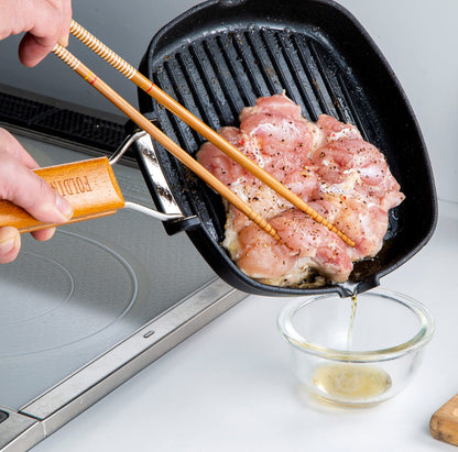 Taniguchi-Metal Grill Pan 20X20Cm Ih Compatible Japan Fluorine Processing Handle Natural Wood Foldable