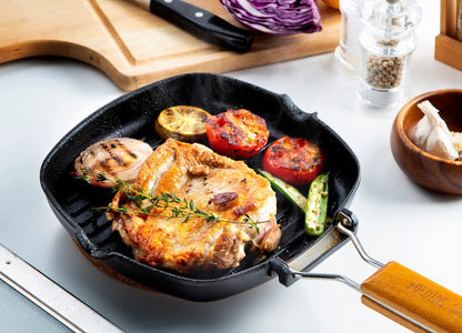 Taniguchi-Metal Grill Pan 20X20Cm Ih Compatible Japan Fluorine Processing Handle Natural Wood Foldable