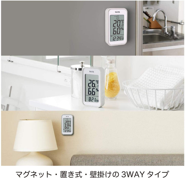 Tanita Japan Thermo-Hygrometer Clock Calendar Alarm Digital Wall Mounted Desktop Magnet Gray Tt-559Gy
