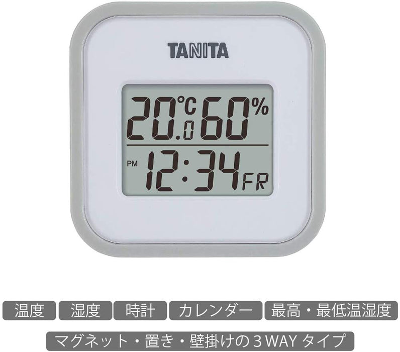 Tanita Tt-558Gy Digital Wall Mounted Thermo-Hygrometer Clock Calendar Japan - Temperature & Humidity Monitor