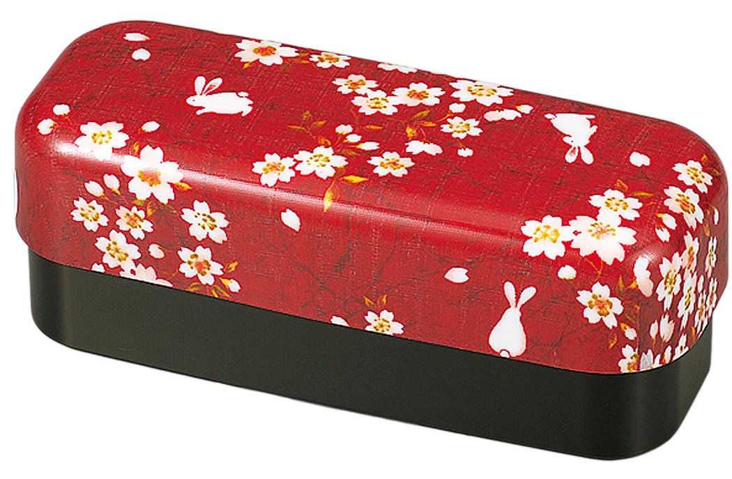 Tatsumiya 50138 Sakura Usagi Japanese Bento Box Red 18.8X7.5X7