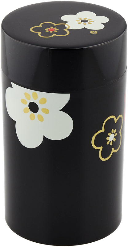 Tatsumiya 56491 Tea Canister Large Flower Pattern Plum Black Japan