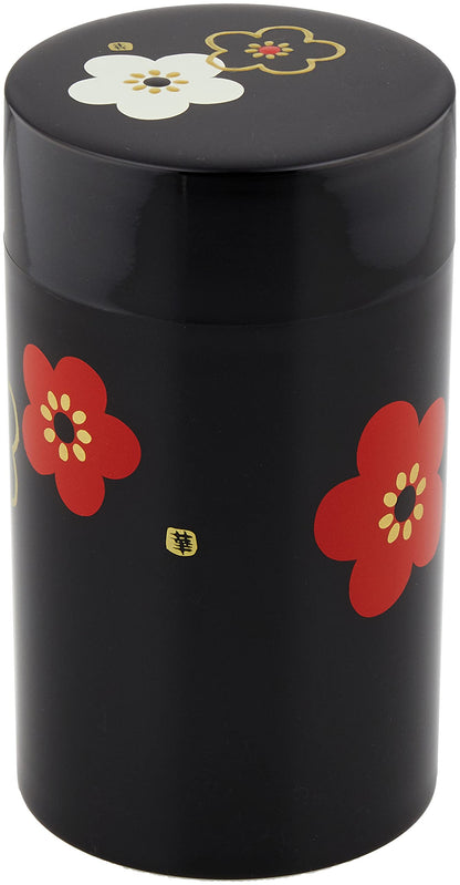 Tatsumiya 56491 Tea Canister Large Flower Pattern Plum Black Japan