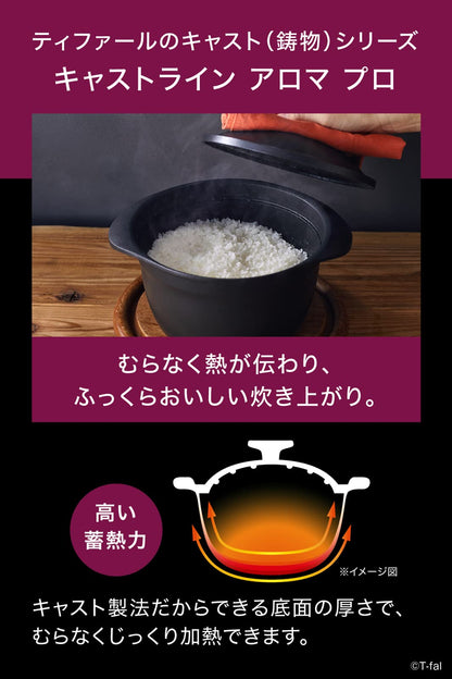 T-Fal Castline Aroma Pro Rice Pot With 3 Go Cooking Fluororesin Coating Ih Gas Fire Compatible - Non-Sticking Japan Black E25195