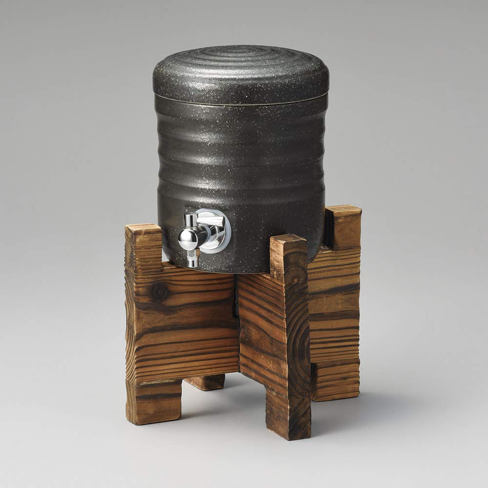 Generic Product Tensho Black Glaze Shochu Server W/ Wooden Base 29Cm Made In Japan