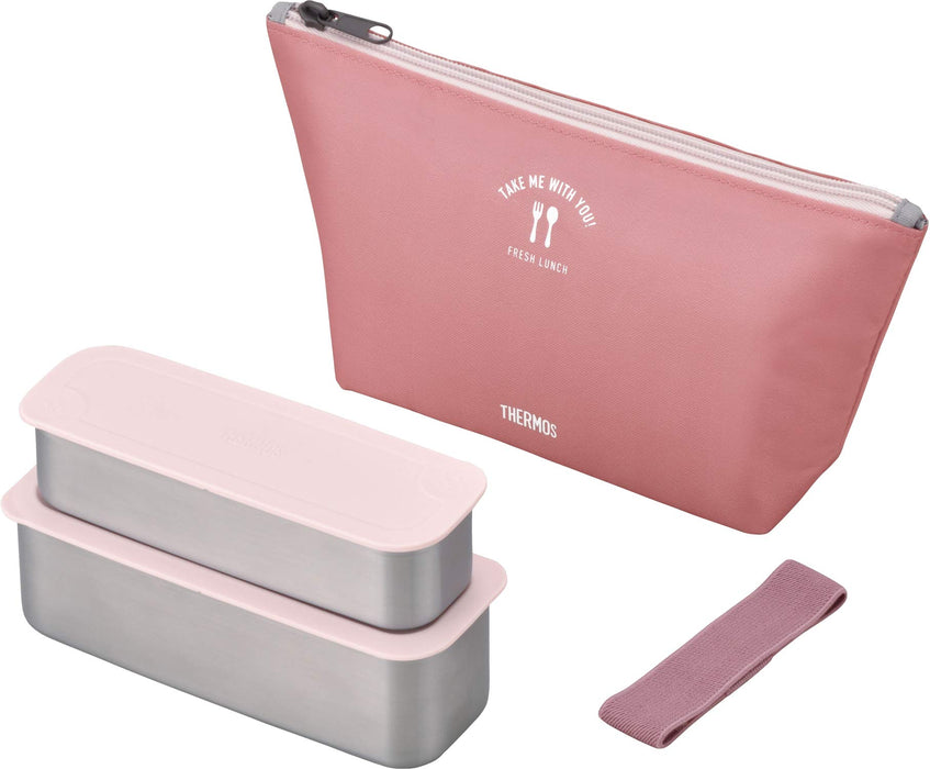 Thermos Lunch Box 2 Tiers Slim Fresh Lunch Box 635ml Dusty Pink DSA-604W DTP