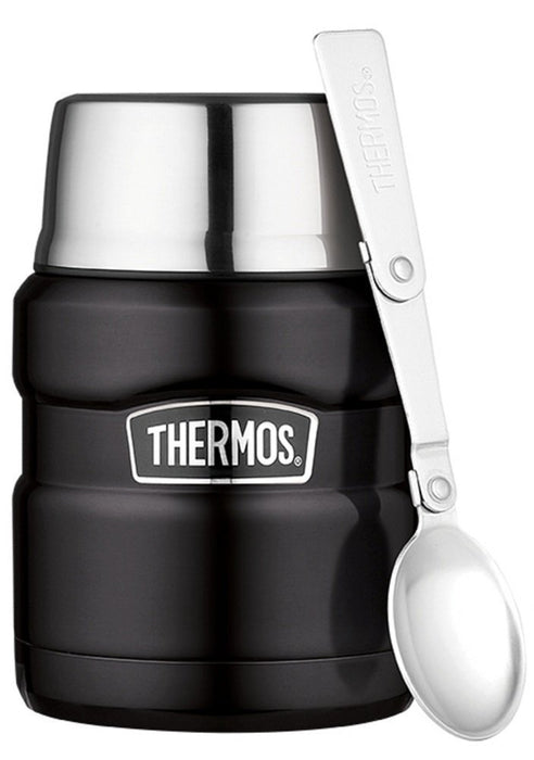 Thermos Stainless King 0.45L Food Jar Matte Black W/ Folding Spoon 16Oz Japan Import