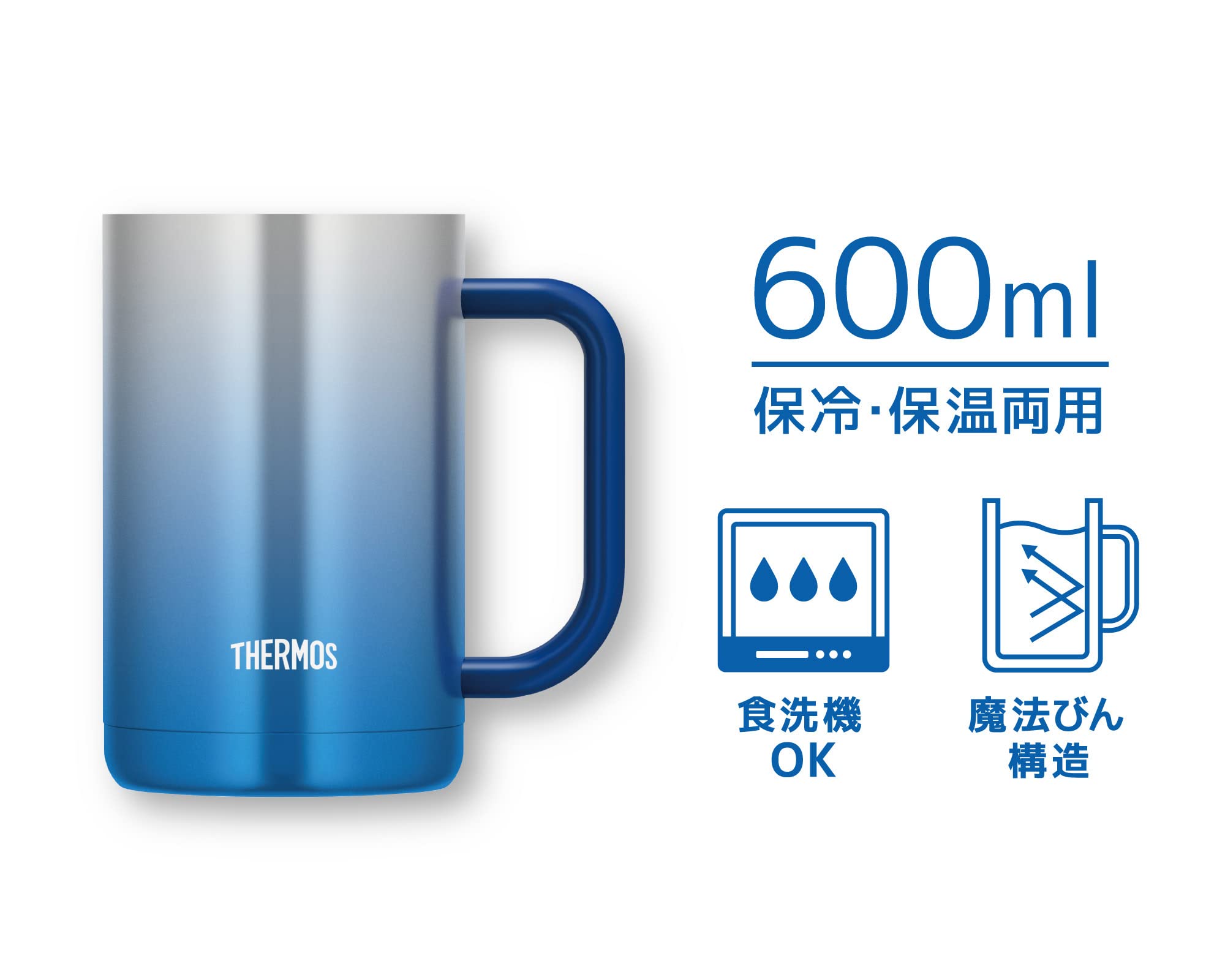 Thermos 600ml Vacuum Insulated Mug in Sparkling Blue - JDK-600C Model