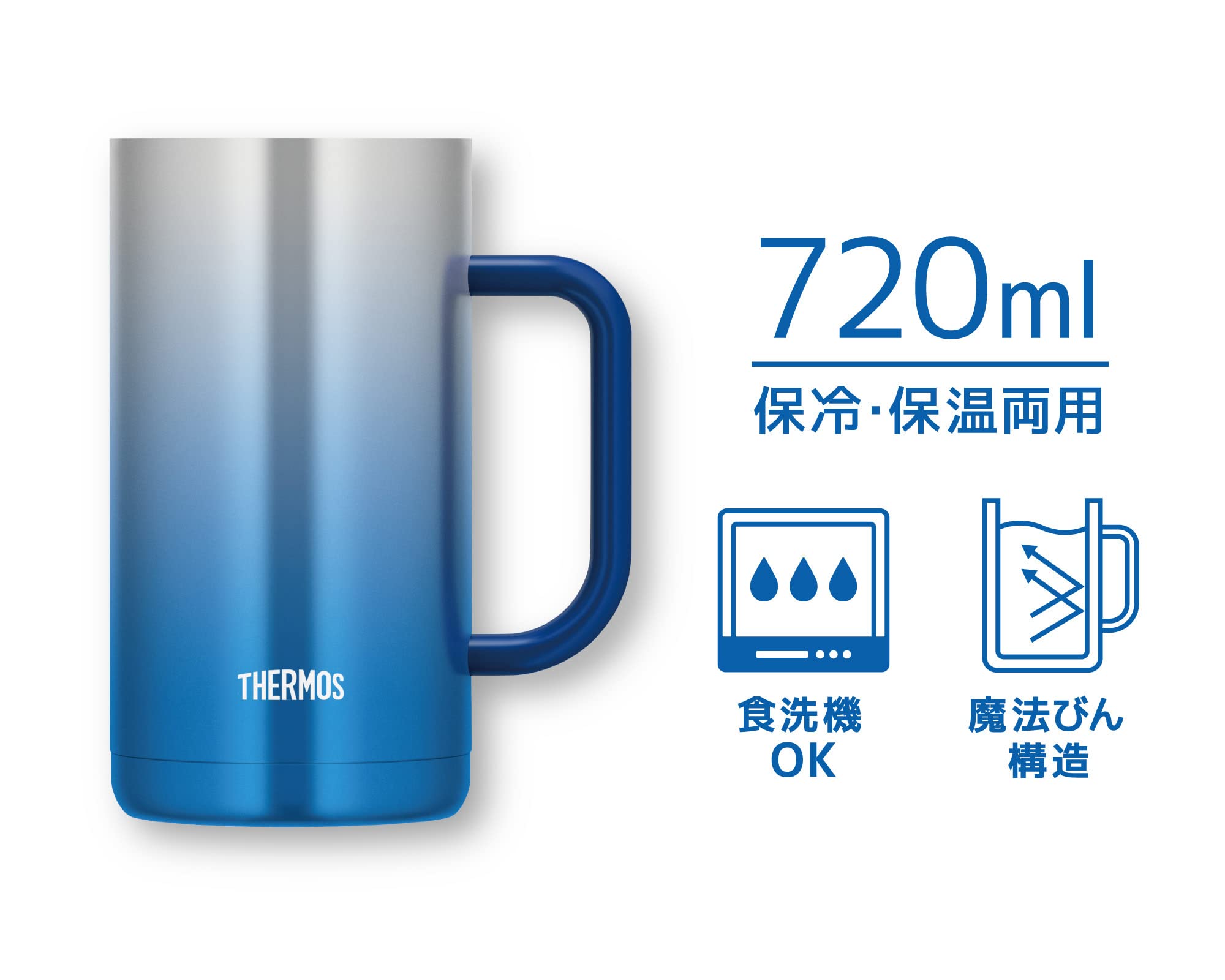 Thermos 720ml Sparkling Blue Vacuum Insulated Mug JDK-720C Model