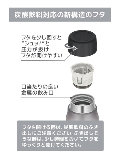 Thermos 500ml Silver Water Bottle for Cold Carbonated Beverages - FJK-500