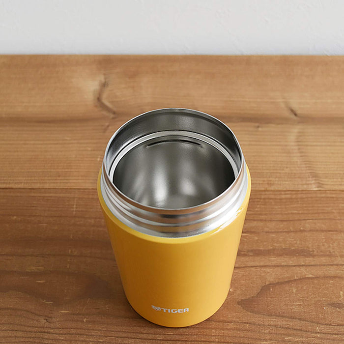 Tiger Thermos Vacuum Insulated Soup Jar 380Ml Japan Thermal Lunch Box Wide Mouth Round Bottom Saffron Yellow Mcl-B038-Ys