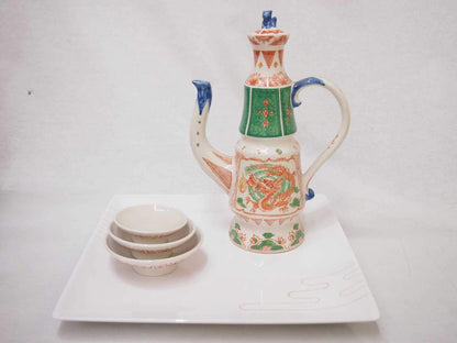 Jizakeya Toso Set - Made In Japan Banko-Yaki Kobanko-Yaki 5-Piece Set Sumiko Kishi Design A (White Tray) & Soda