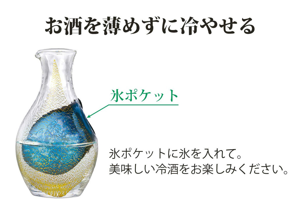 Toyo Sasaki Glass Gold Leaf Cold Sake Set Made In Japan - Carafe 300Ml Glasses 80Ml (3Pcs) G640-M60