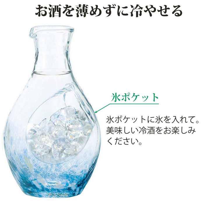 Toyo Sasaki Glass Cold Sake Set Japan Blue Carafe 300Ml 55Ml 3-Pack G604-M70