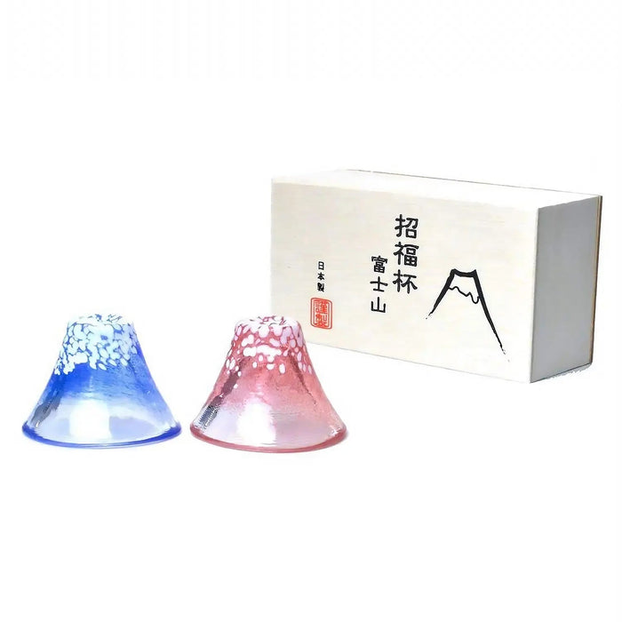 Toyo Sasaki Glass Mount Fuji Glass Sake Cup Blue and Red - Single