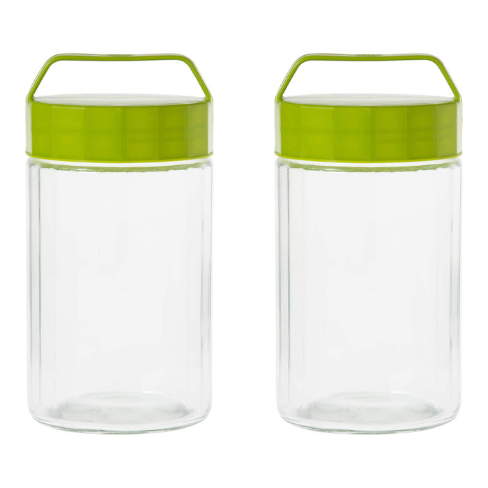Toyo Sasaki 玻璃儲存容器 2000 毫升 2 件套橄欖綠日本收納瓶附書籤 Ok-900-Og-Jan