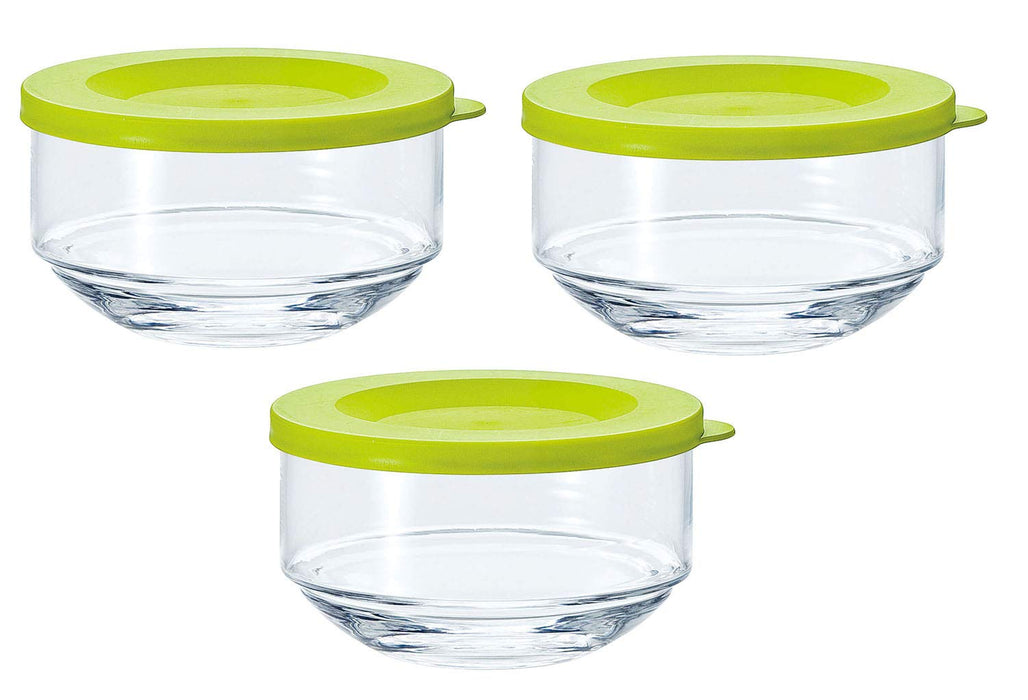 Toyo Sasaki Glass Storage Container Set Of 3 Made In Japan Olive Green B-31301-Og-Jan