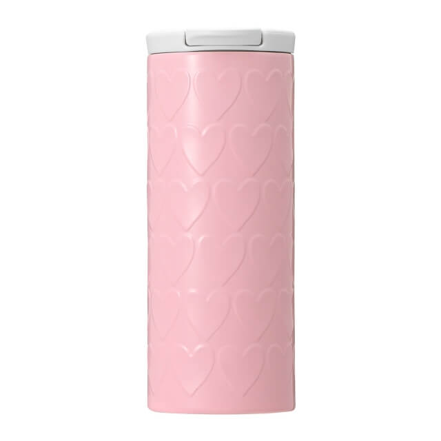 Valentine 2022 Stainless Steel Cylinder Tumbler with Embossed Heart 355ml - Japanese Starbucks
