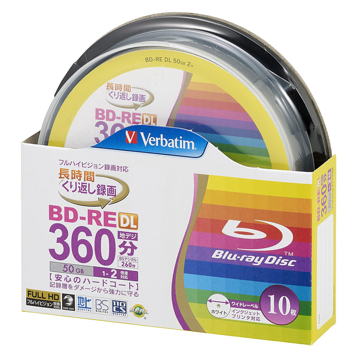 Verbatim Japan Bd-Re Dl 50Gb 10 Pack White Printable Single Sided 2 Layers 1-2X Speed Vbe260Np10Sv1