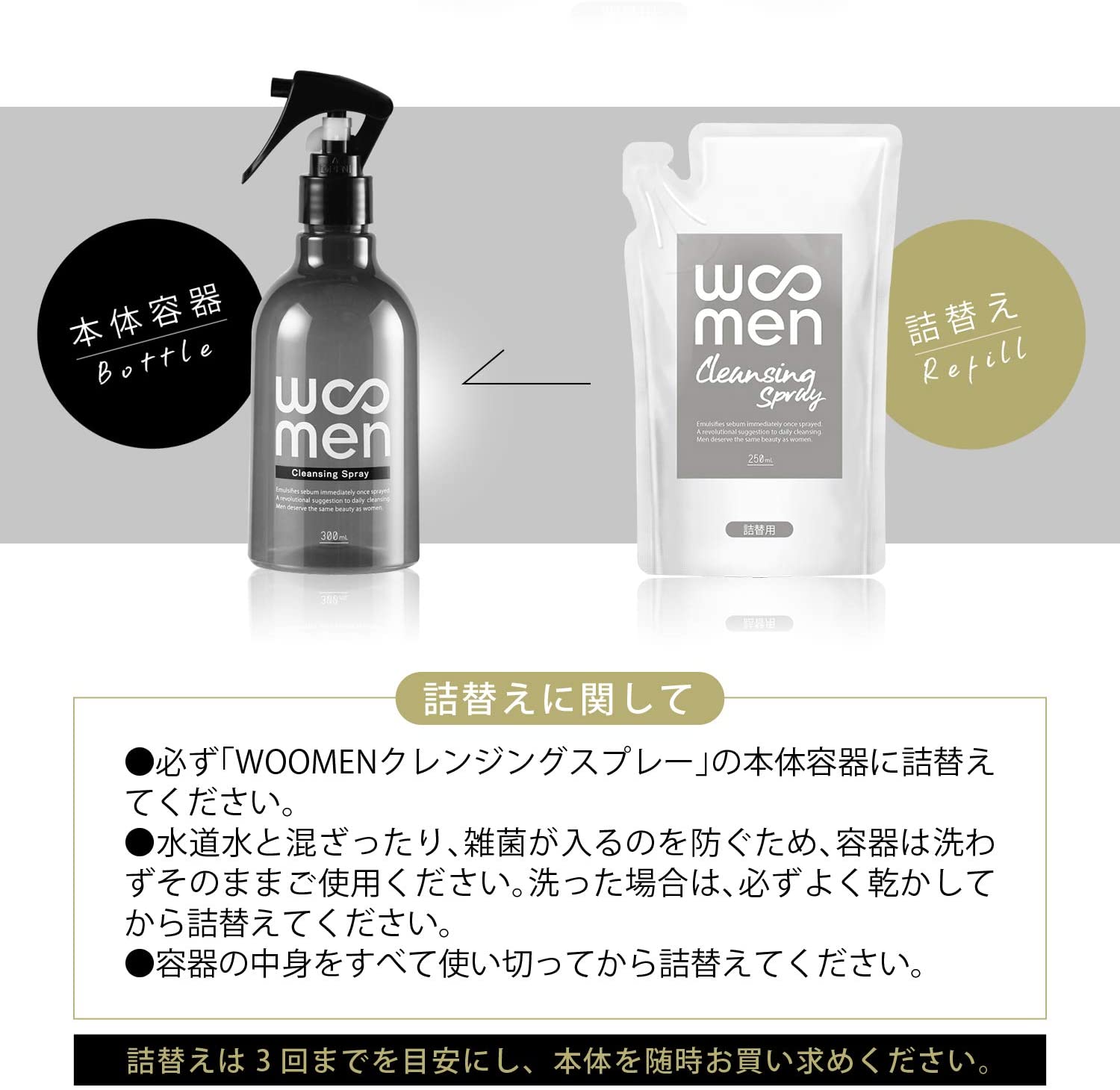 Woomen Cleansing Spray 250ml [refill] - Men鈥檚 Face Wash Spray Made In Japan