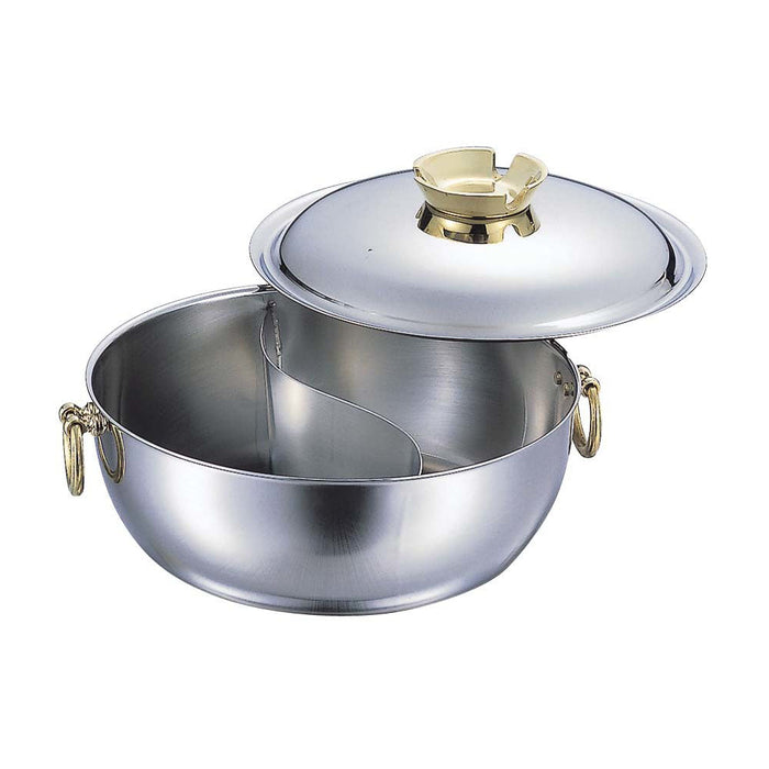 Wadasuke Stainless Steel Induction Shabu Shabu Hot Pot With Divider (Brass Handle) 23cm