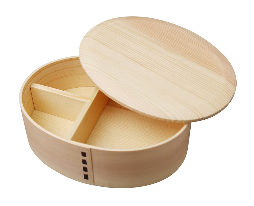 Ruozhao 日本 Wakacho Magewappa 蓋式橢圓形午餐盒 斜面自然色 Br5W