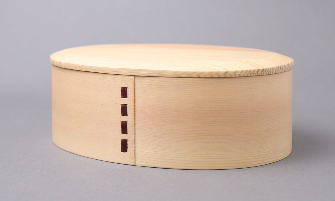 Ruozhao 日本 Wakacho Magewappa 带盖椭圆形午餐盒 斜面饰面 自然色 Br5W