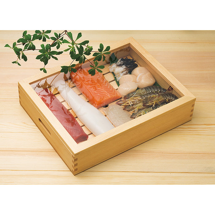 Yamacoh Wooden Sushi Neta Case With Acrylic Cover Extra Large