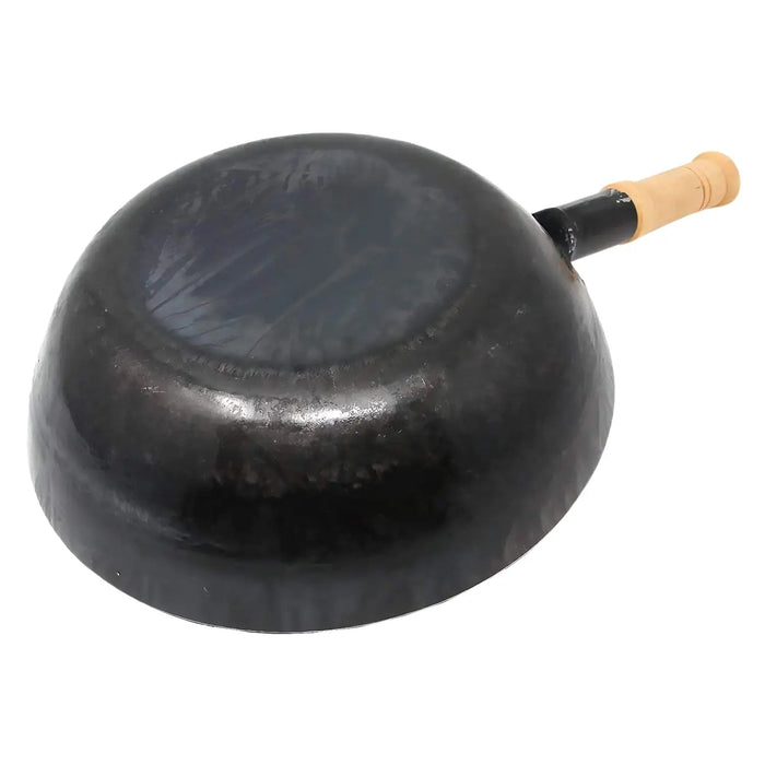 Yamada Hammered Iron Wooden Handle Round Bottom Wok (1.2Mm Thickness) 27cm - Unseasoned