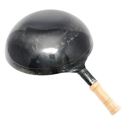 Yamada Hammered Iron Wooden Handle Round Bottom Wok (1.2Mm Thickness) 24cm - Unseasoned
