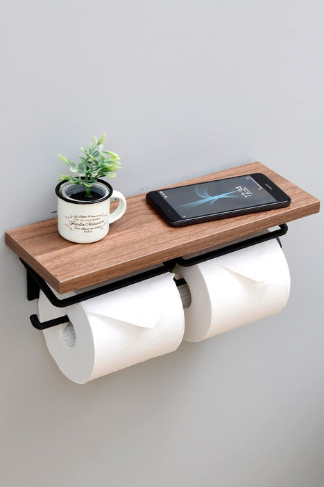 Yamazen Toilet Paper Holder Shelf Smartphone Holder Dark Brown/Black Rph-W Easy Install Japan