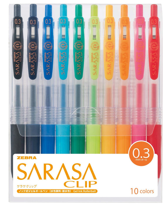 Zebra Sarasa Clip 0.3 Gel Ballpoint Pen 10 Colors Japan Jjh15-10Ca