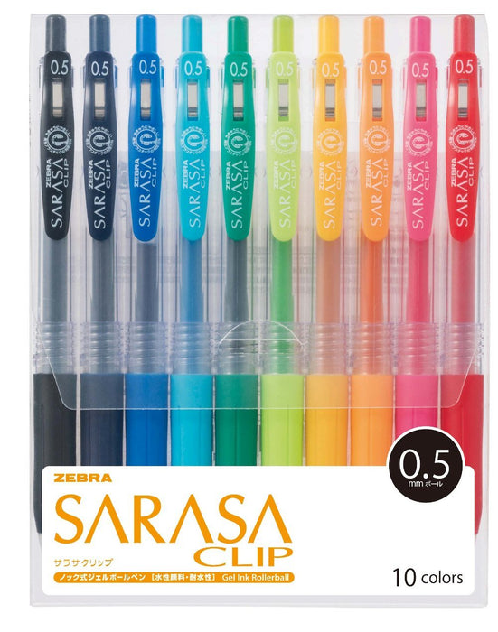 Zebra Sarasa Clip 0.5 Gel Ballpoint Pen 10 Colors Japan Jj15-10Ca