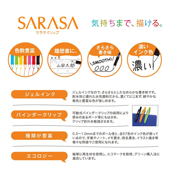 Zebra Sarasa Clip 0.5 Gel Ballpoint Pen 10 Colors Japan Jj15-10Ca