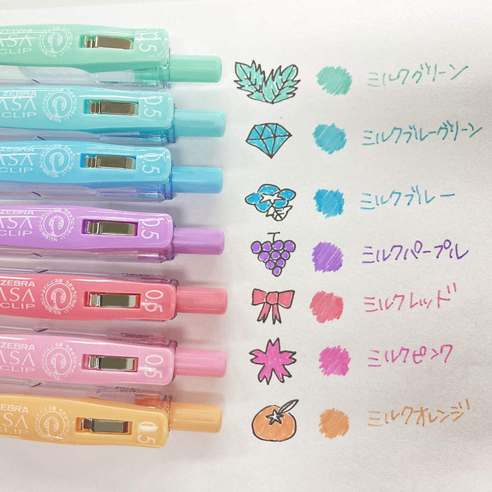 Zebra Sarasa Clip 0.5 Milk 8 Color Gel Ballpoint Pen Jj15-8C-Mk Made In Japan