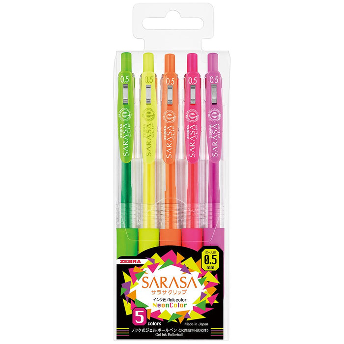 Zebra Sarasa Clip 0.5 Neon Ballpoint Pens 5 Colors Japan Jj15-5C-No